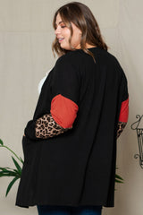 Black Leopard Color Block Sleeve Plus Size Cardigan