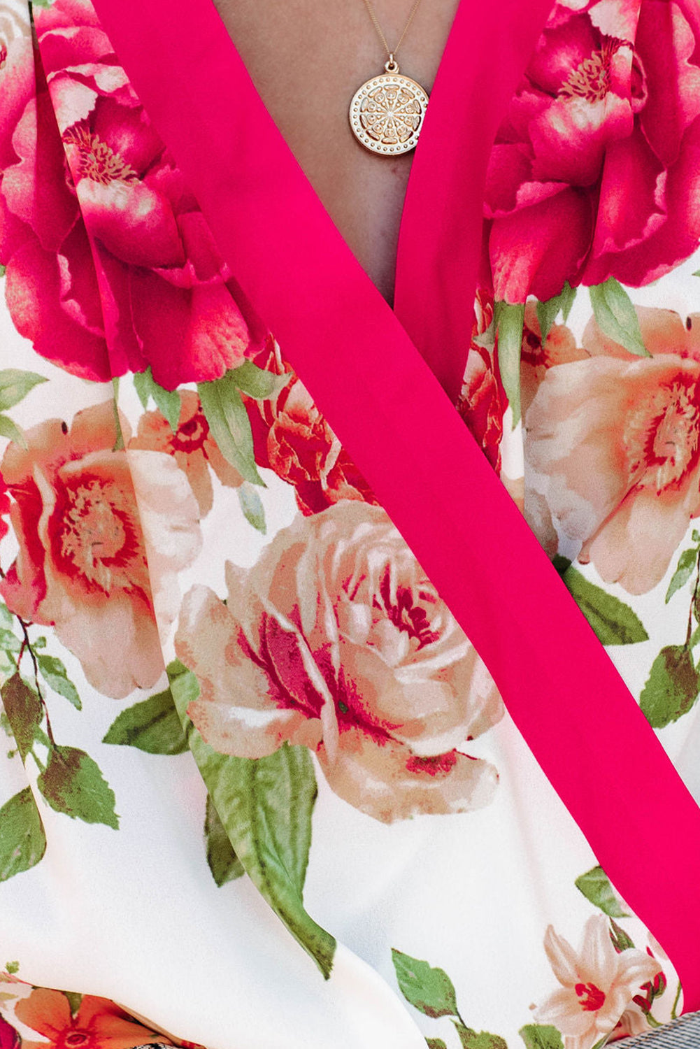 Rose Floral Print V Neck Wrap Bodysuit