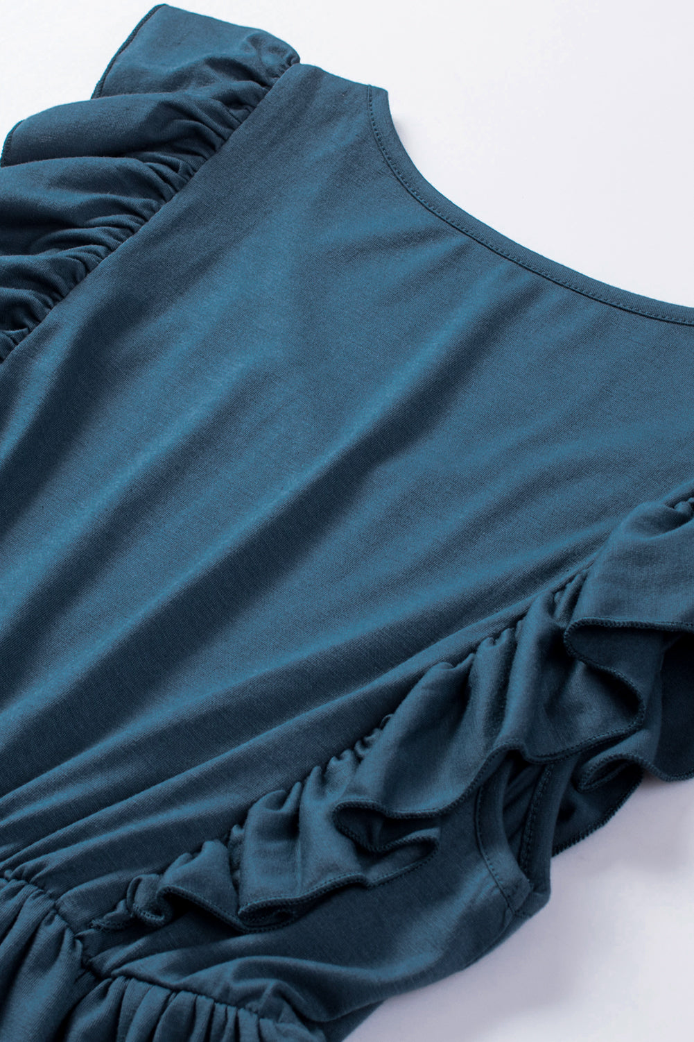 Blue Ruched Flounce V Neck Sleeveless Peplum Top