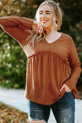 Orange Plus Size Ruffled Waffle Knit Top