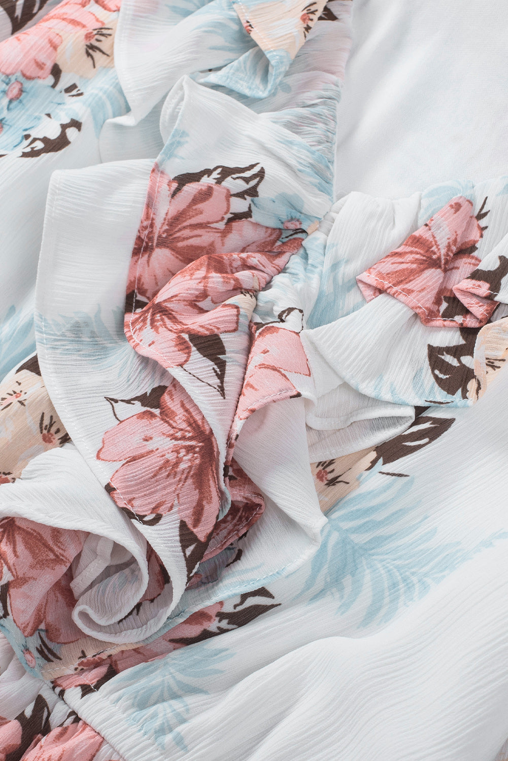Ruffled V Neck Long Sleeve Floral Dress