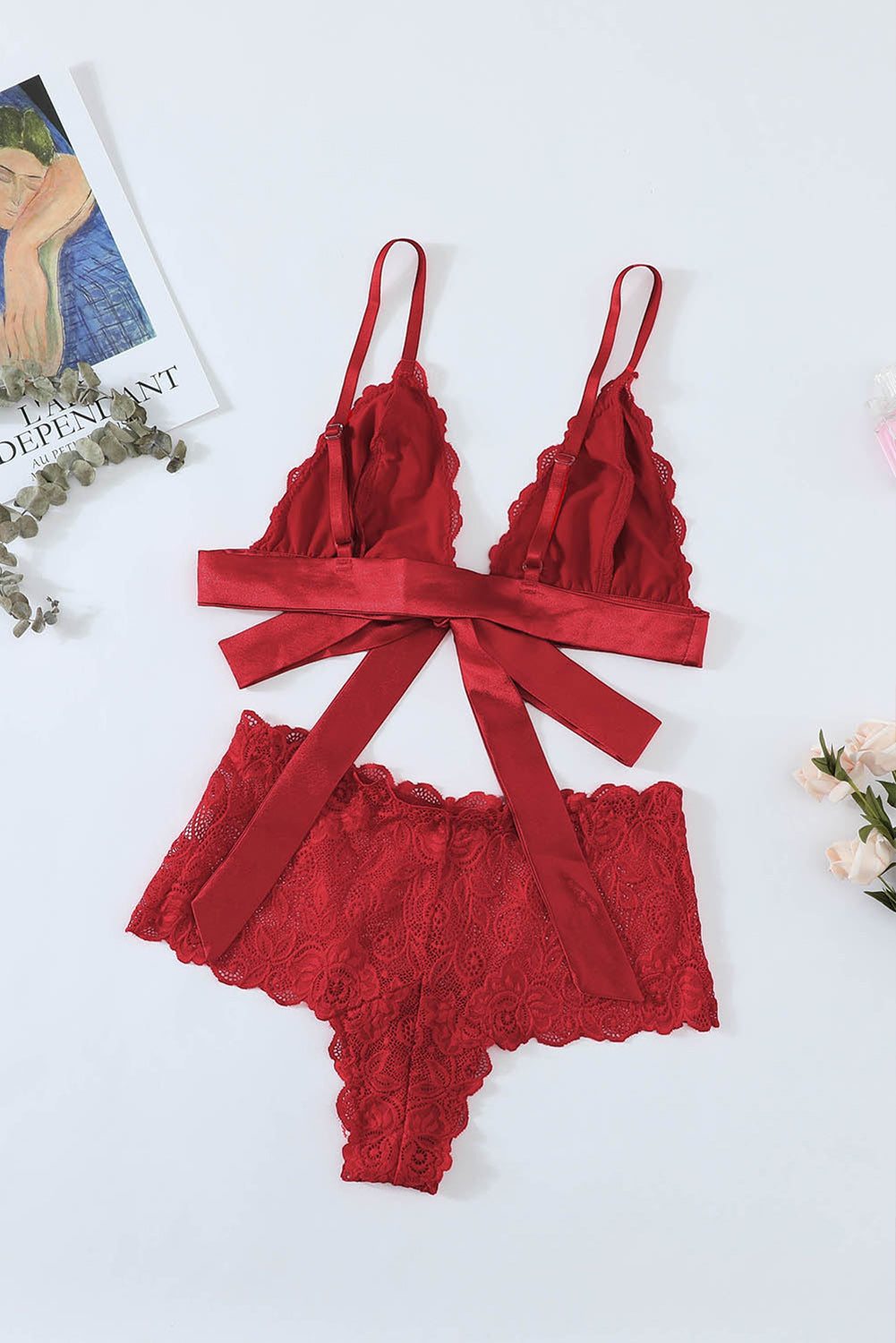 Romantic Love Red Lace Bralette Lingerie Set