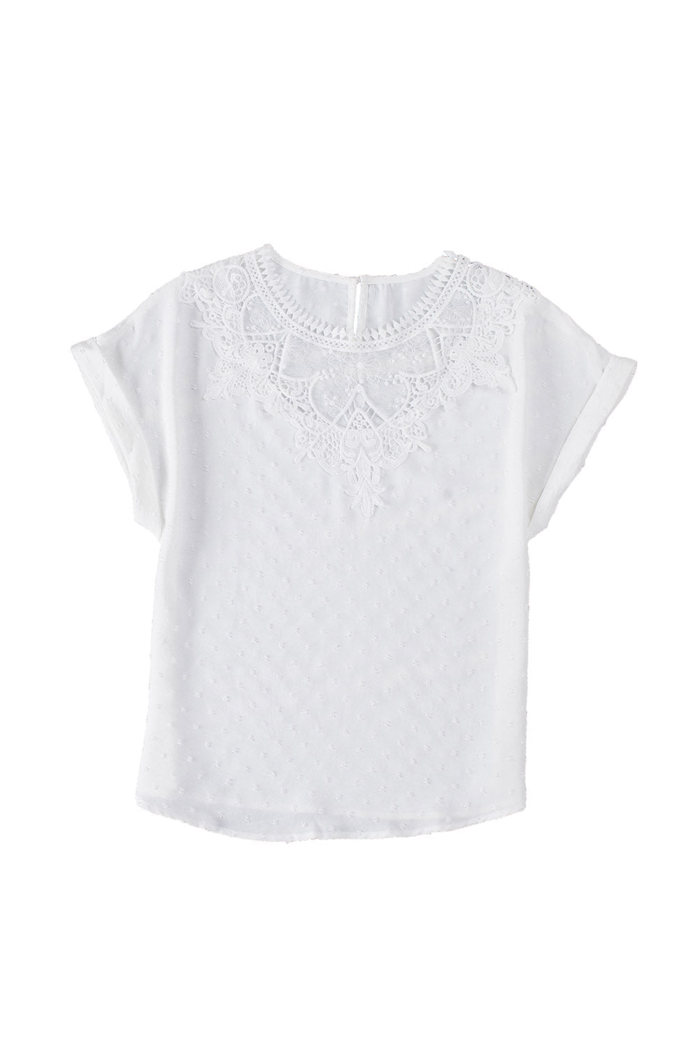 White Lace Swiss Dot Cuffed Sleeves Top