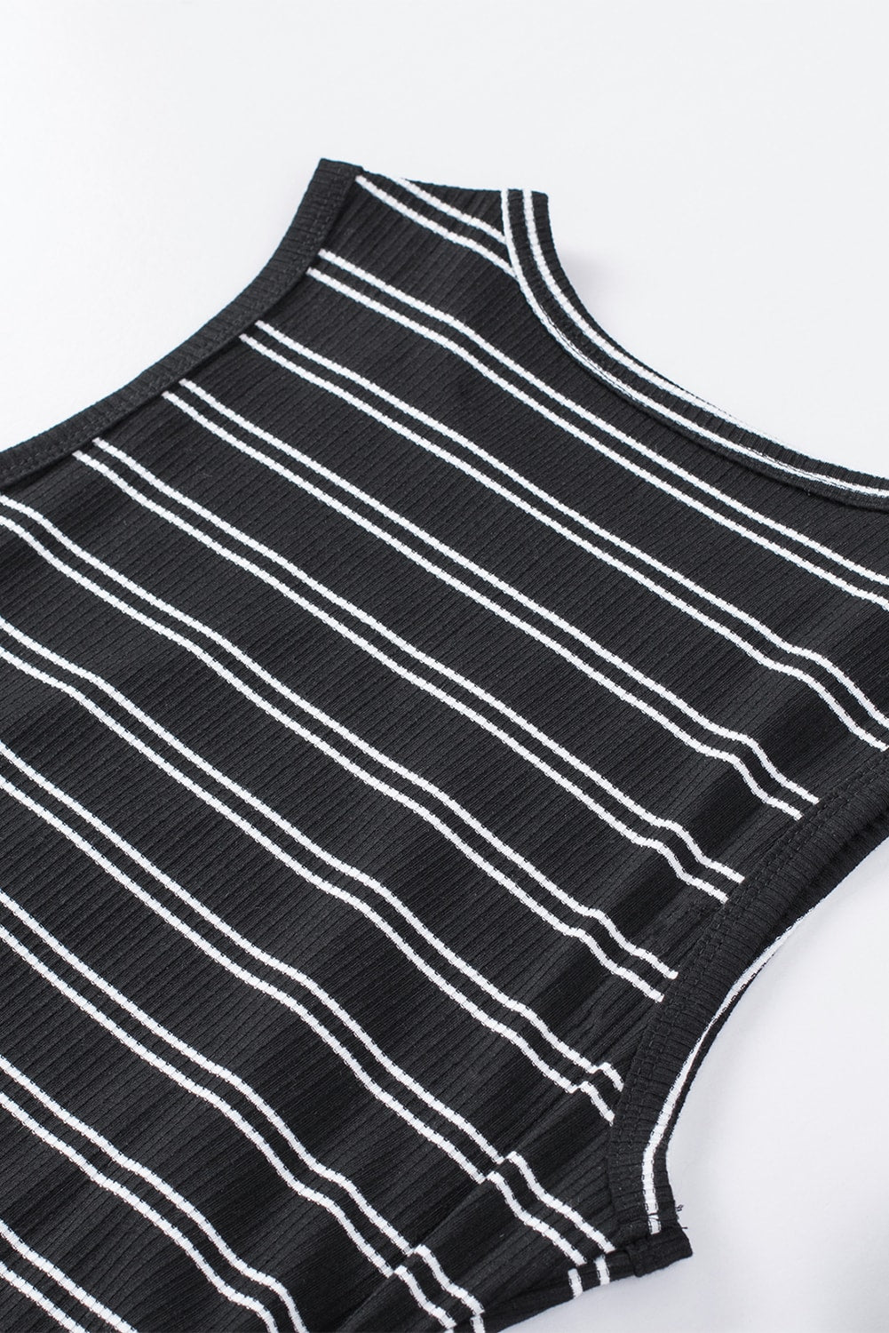 Black Striped Print Crew Neck Tank Mini Dress