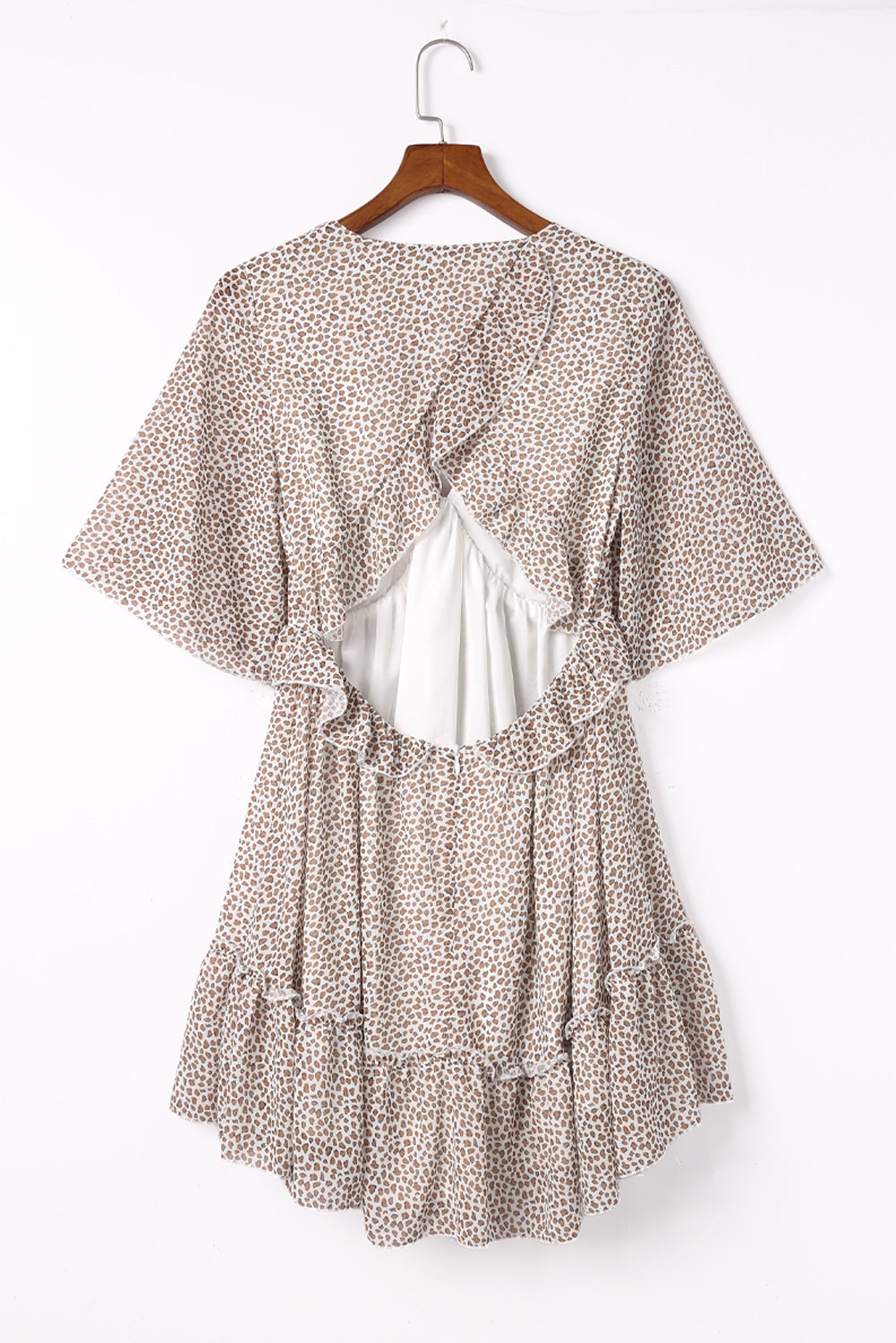 Black Leopard Print Ruffles Half Sleeve Dress