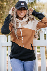 Khaki Colorblock Pocketed Hoodie