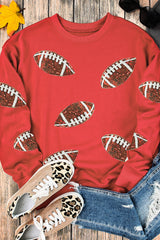 Red Sequined Rugby Graphic Drop Shoulder Sweatshirt