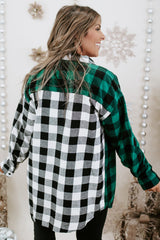 Verdant Plaid Color Block Buttoned Plus Size Shacket