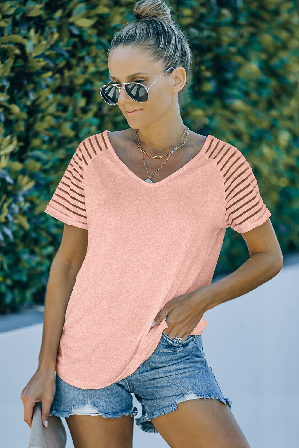 Pink Striped Raglan Sleeve Tee