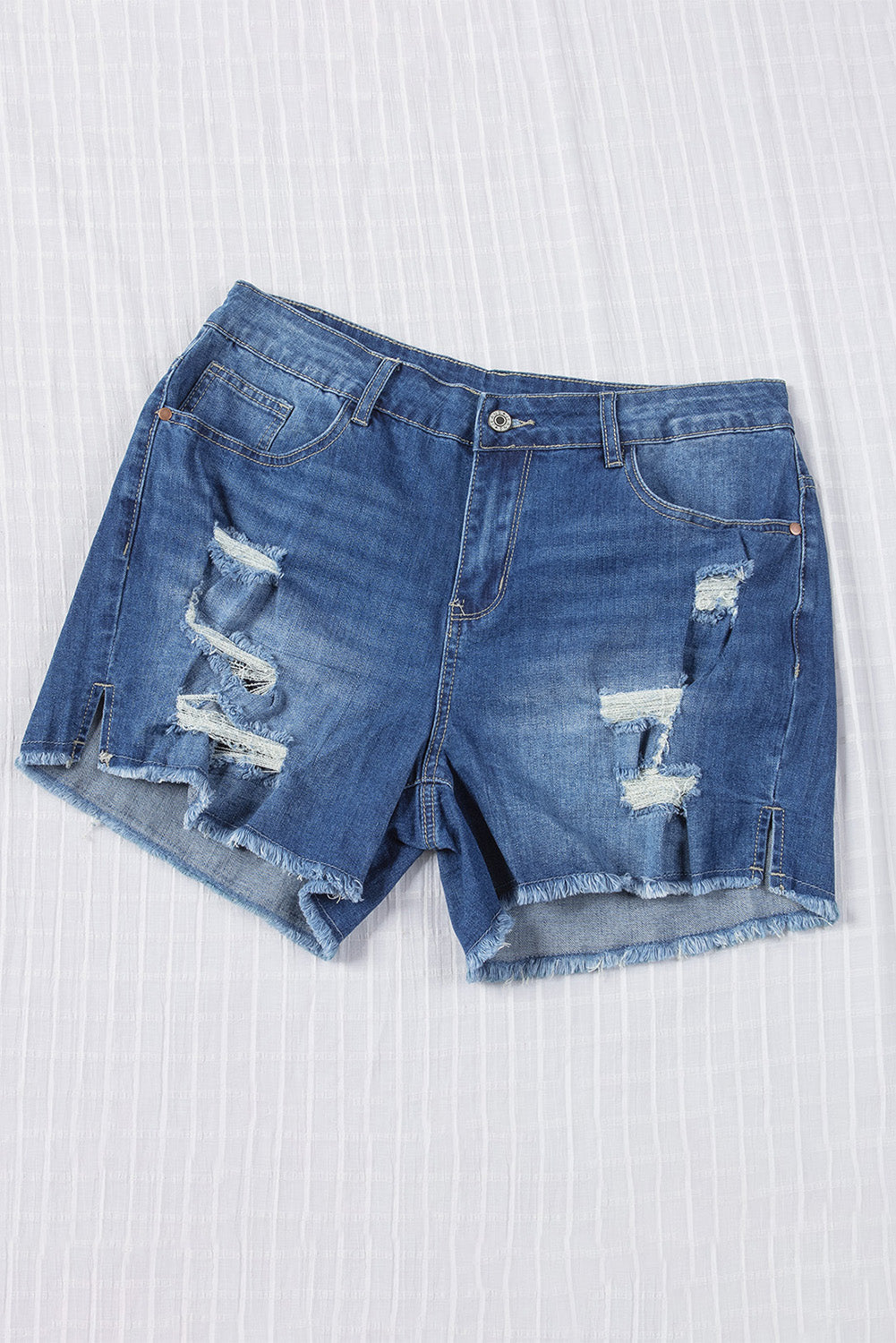 Sky Blue Distressed High Waist Plus Size Denim Shorts