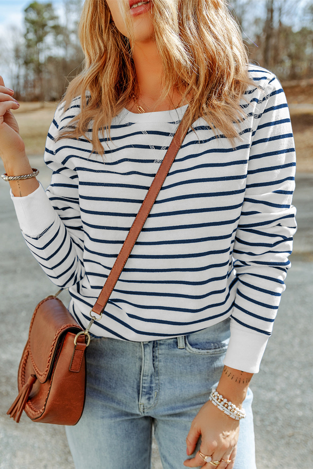 Stripe Printed Plus SIze Long Sleeve Top