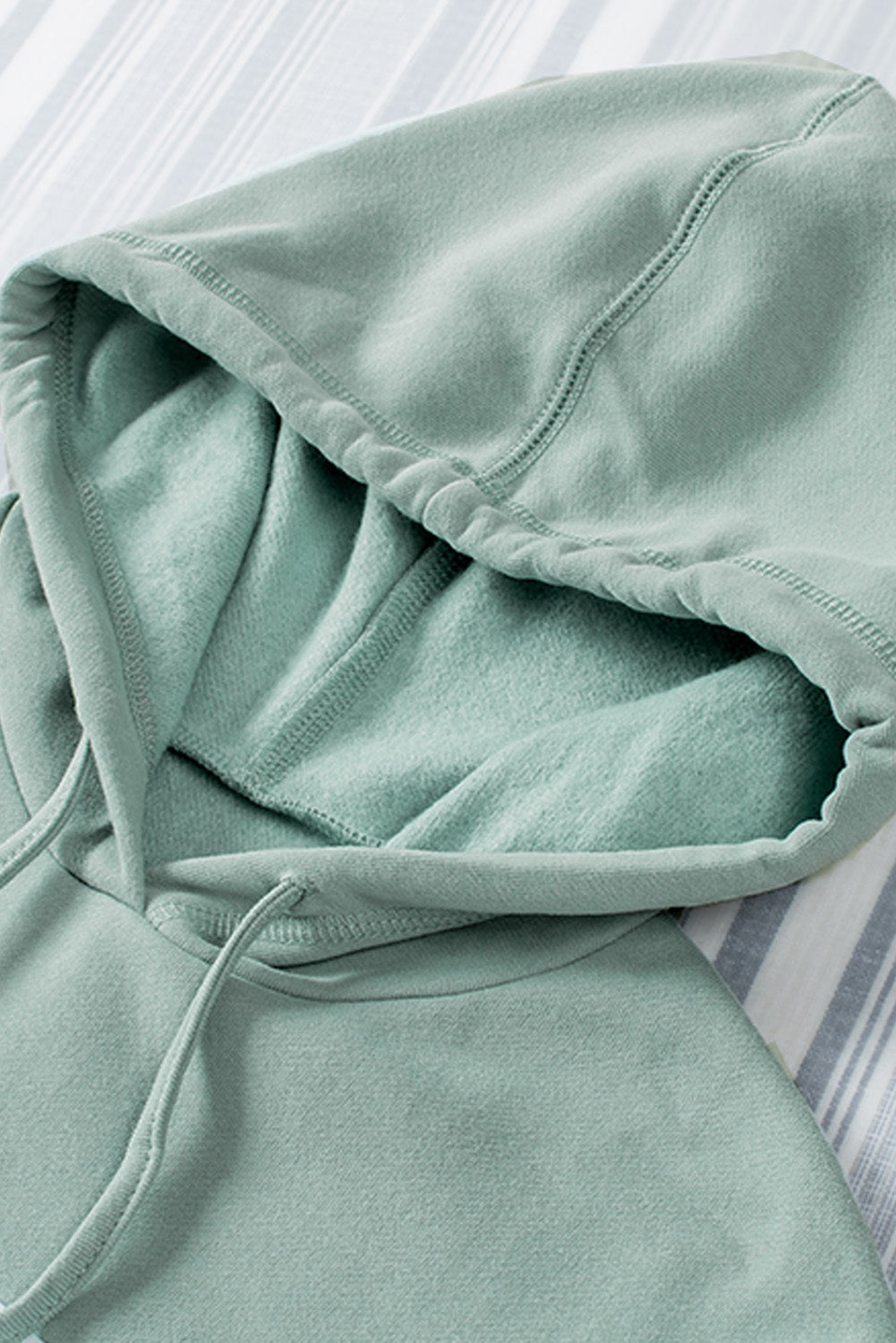 Green Contrast Wide Band Front Drawstring Hoodie