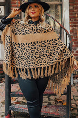 Leopard Plus Size Tasseled Hem Draped Poncho