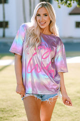 Purple Shiny Iridescent Stay Wild Graphic Oversized Tee