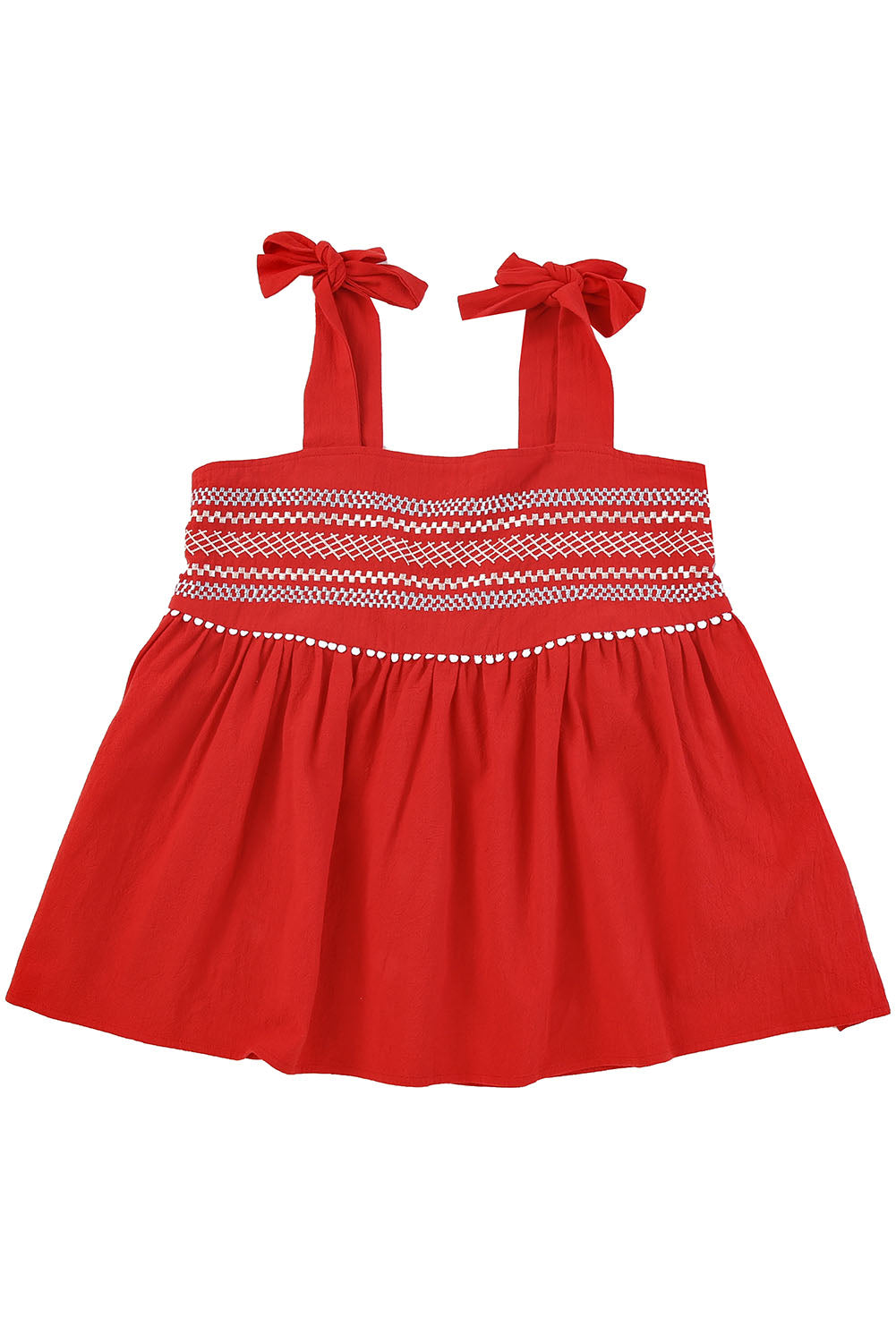 Red Embroidered Babydoll Tie Strap Tank Top