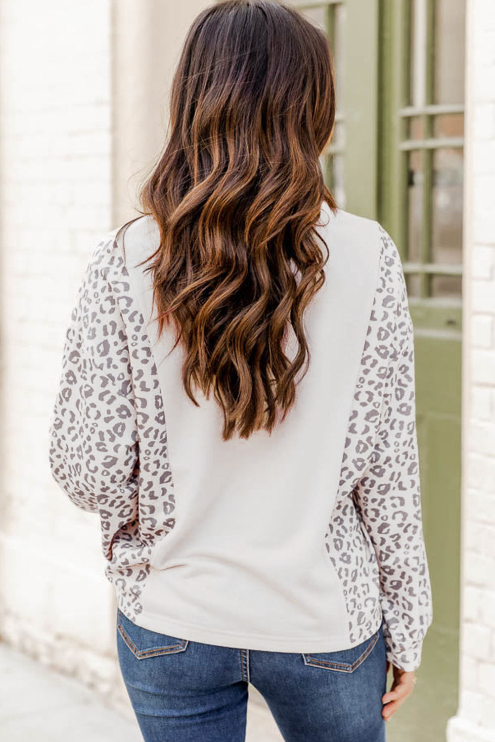 Leopard Splicing Dolman Sleeve Contrast Henley Top