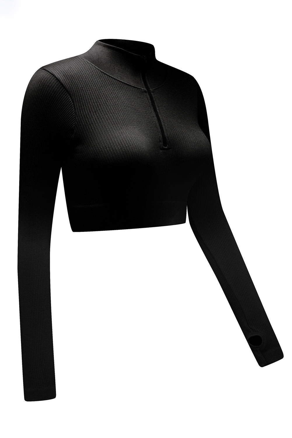 Black Half Zipper Long Sleeve Cropped Yoga Top