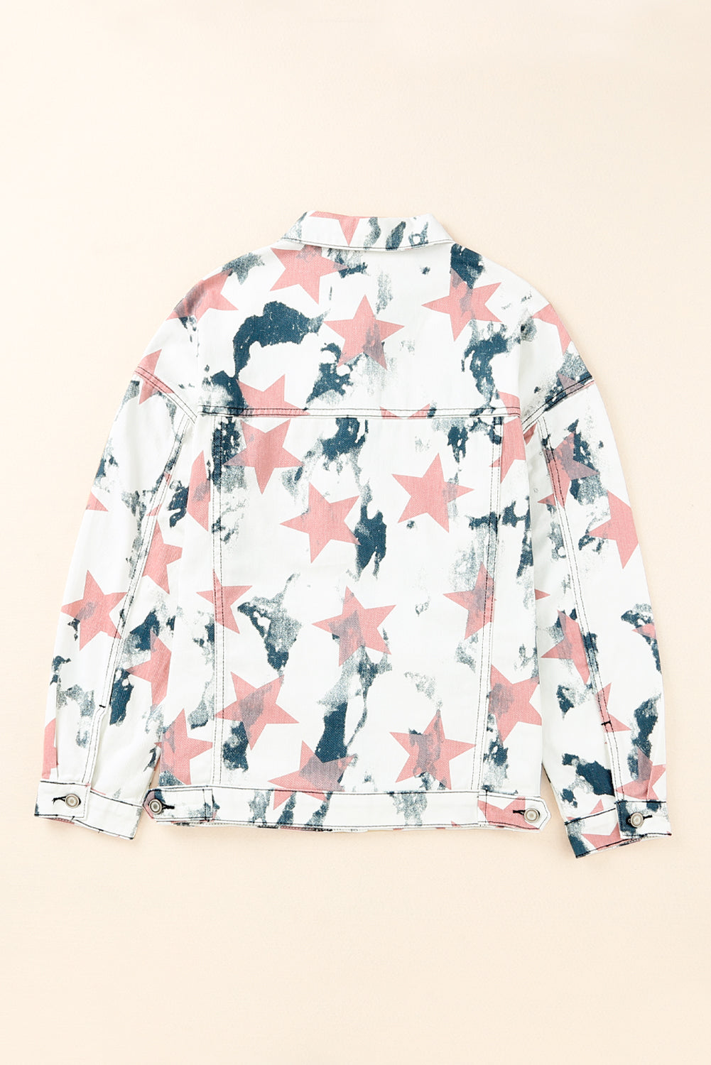 White Stars Tie Dye Print Buttoned Denim Jacket