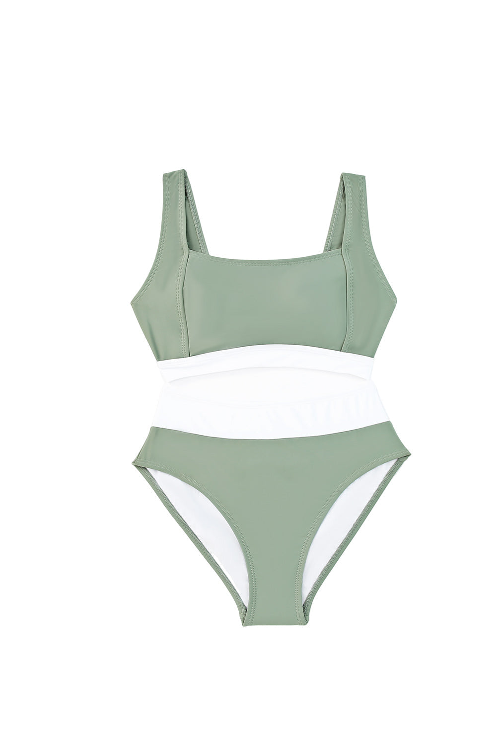 Green Color Block Open Back High Waist Bikini Swimwear