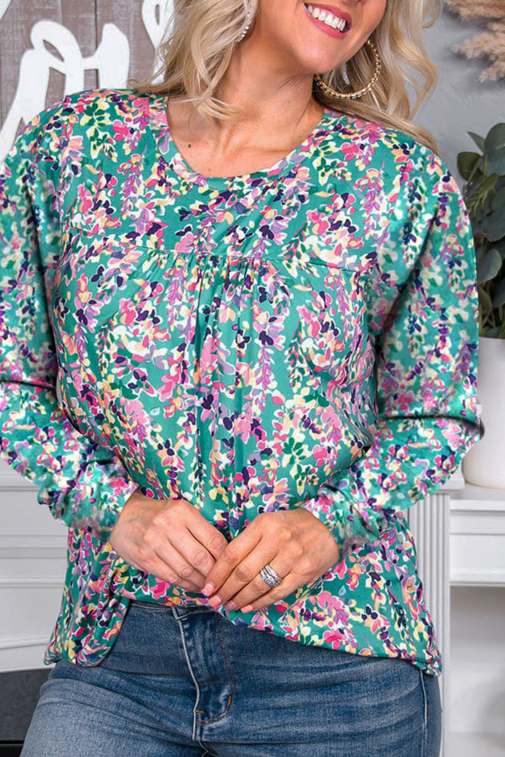 Green Wrap V Neck Floral Maxi Dress