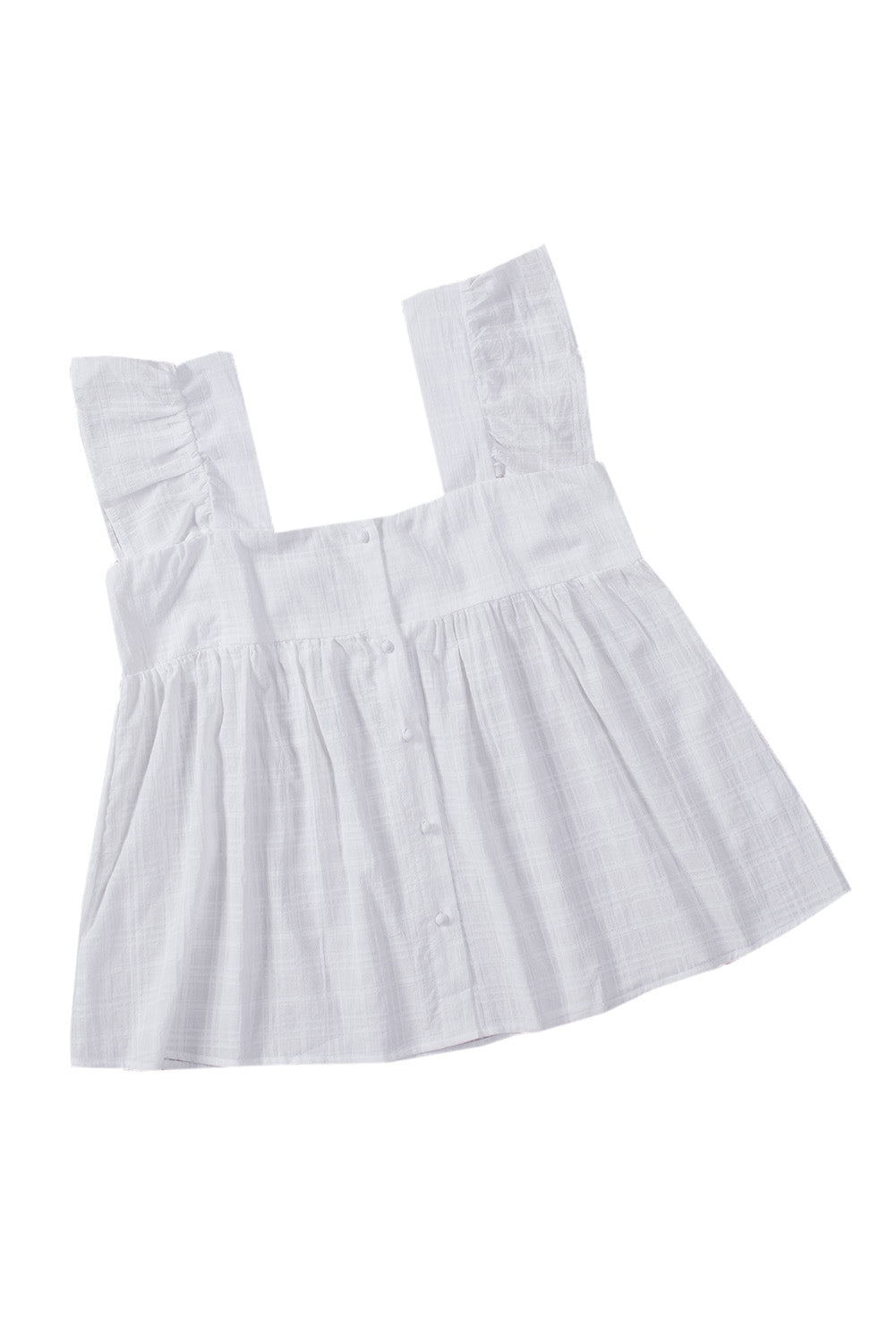 White Puckered Texturing Ruffled Cap Sleeves Babydoll Top