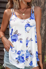 Purple Floral U-Neck Spaghetti Strap Tank Top