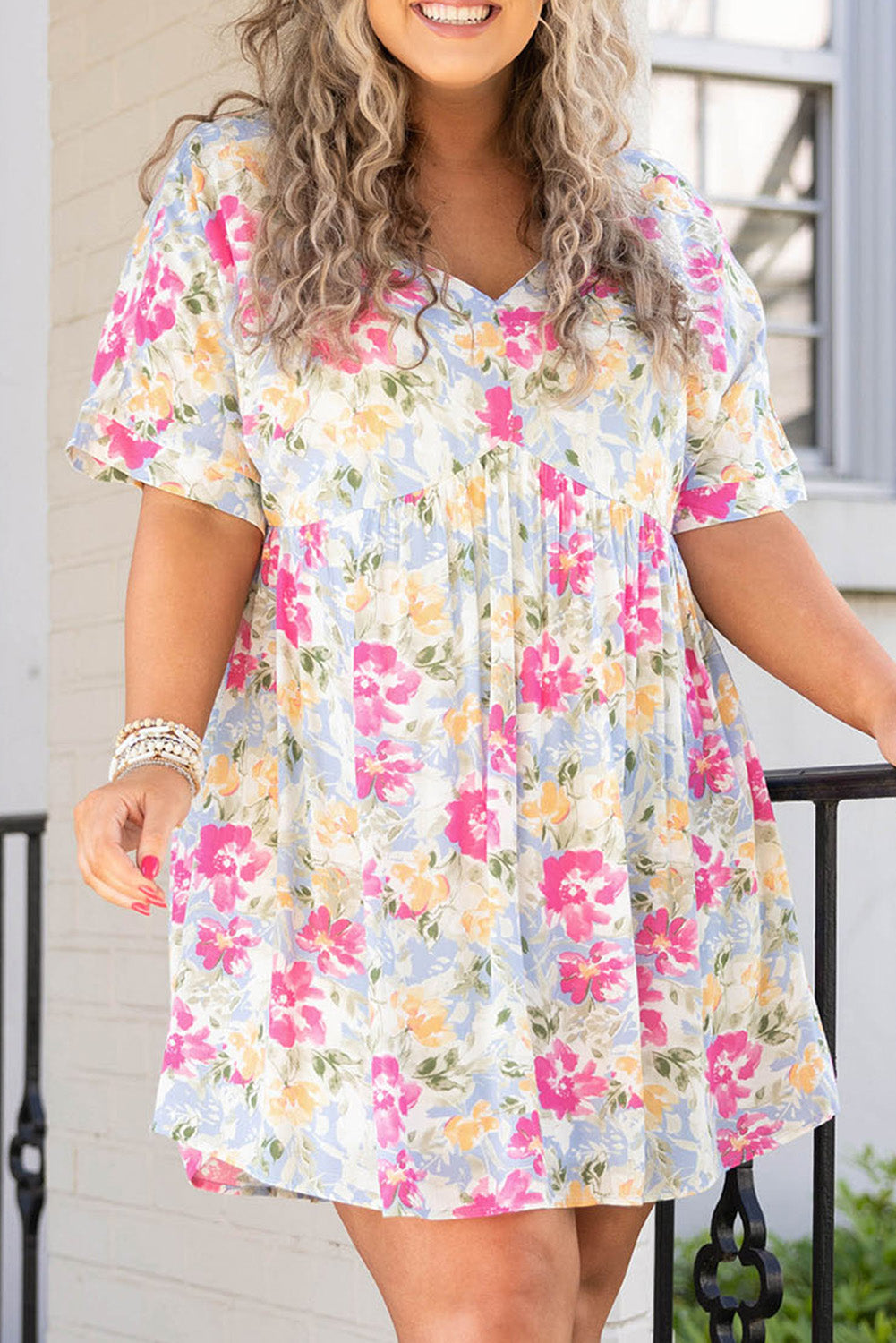 Rose Plus Size Floral Print Short Dress