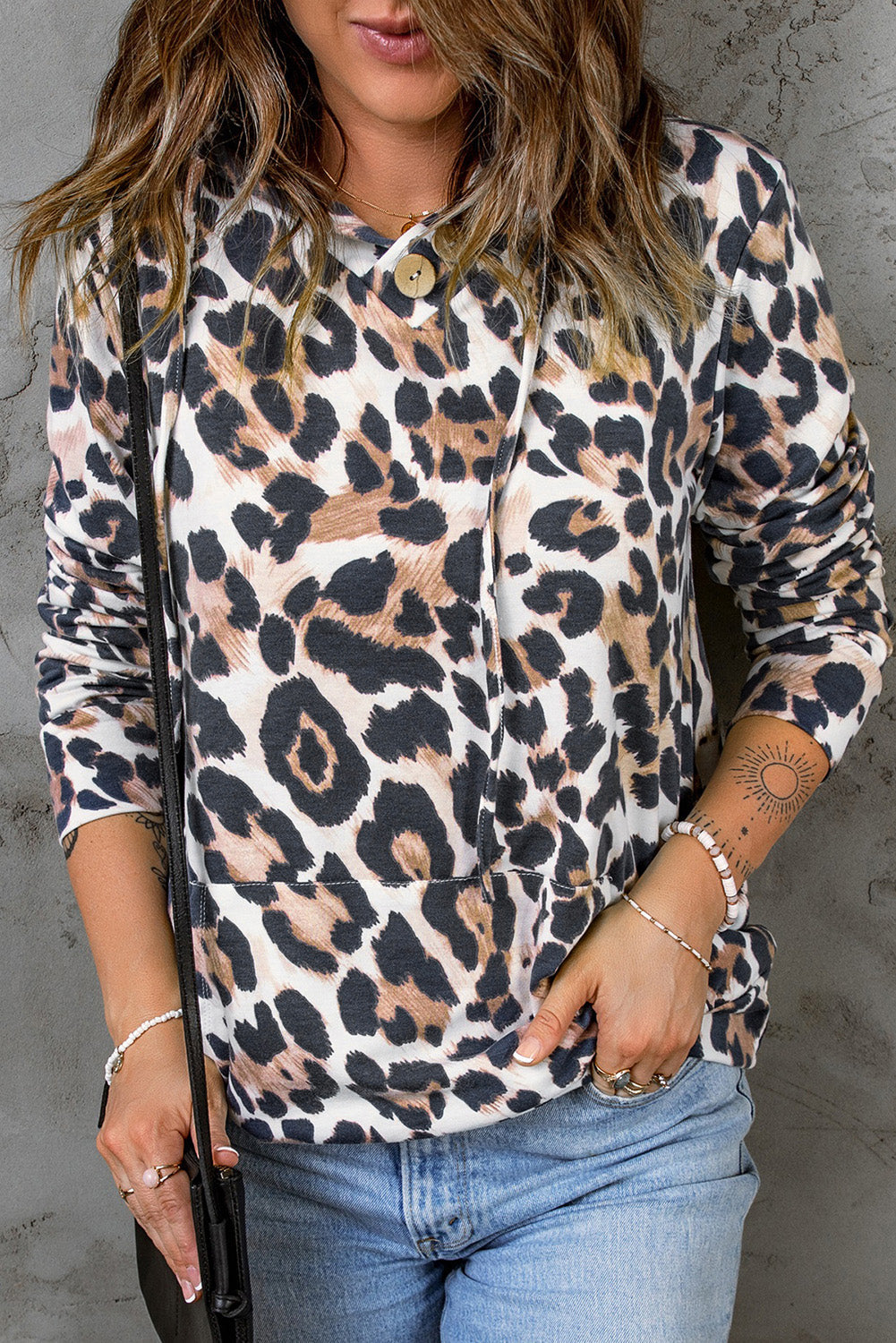 Leopard Print Kangaroo Pocket Hoodie