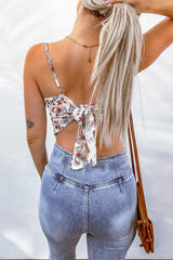 White Paisley Print Spaghetti Straps Tank Top