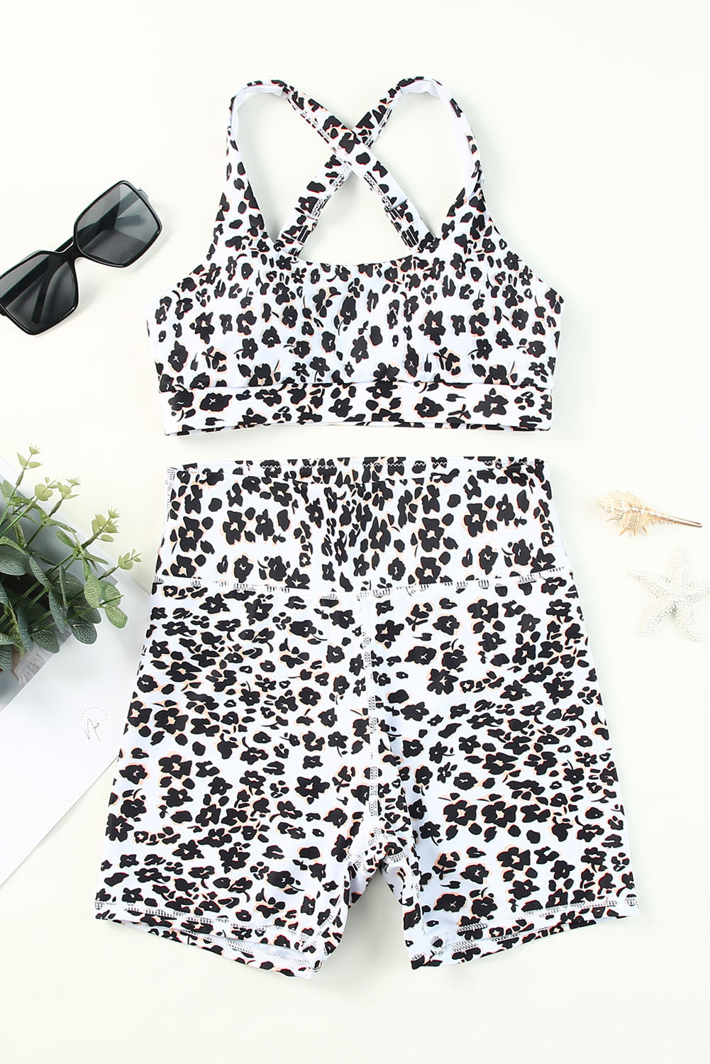 Black Printed Criss Cross U-neck High Waist Bikini Set