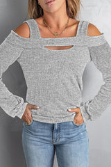 Grey Cold Shoulder Hollow-out Bust Knit Top