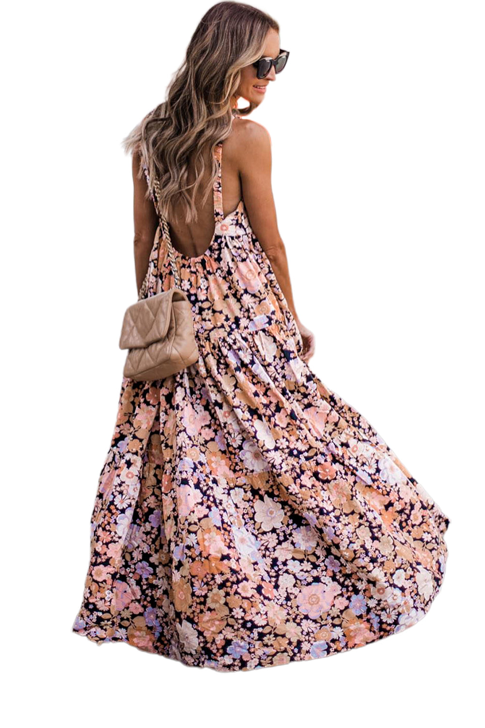 Multicolor Floral Print Scoop Back Maxi Sundress