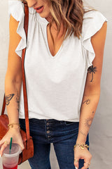 White Casual Solid V Neck Butterfly Sleeve Top