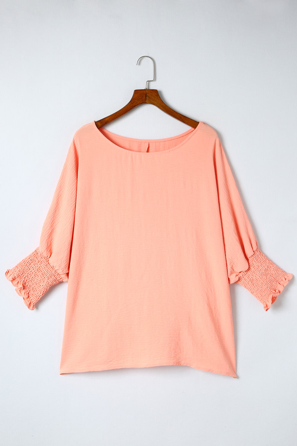 Pink Plus Size Shirred Cuffs Shift Loose Top