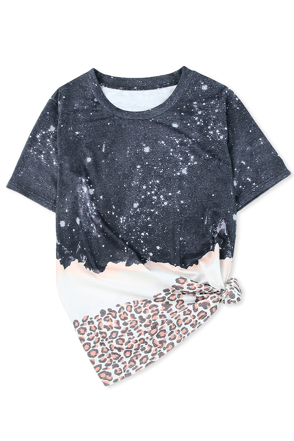 Black Leopard Print Detail Bleached Tee