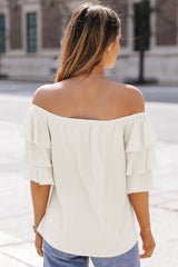 Apricot Tiered Ruffled Half Sleeve Off Shoulder Blouse