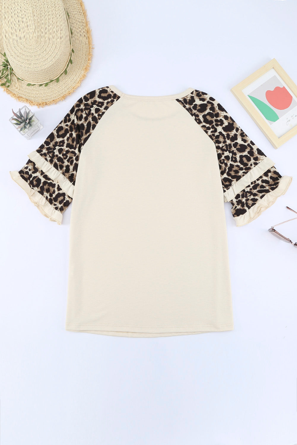 Black Ruffled Leopard Sleeve Patchwork Top