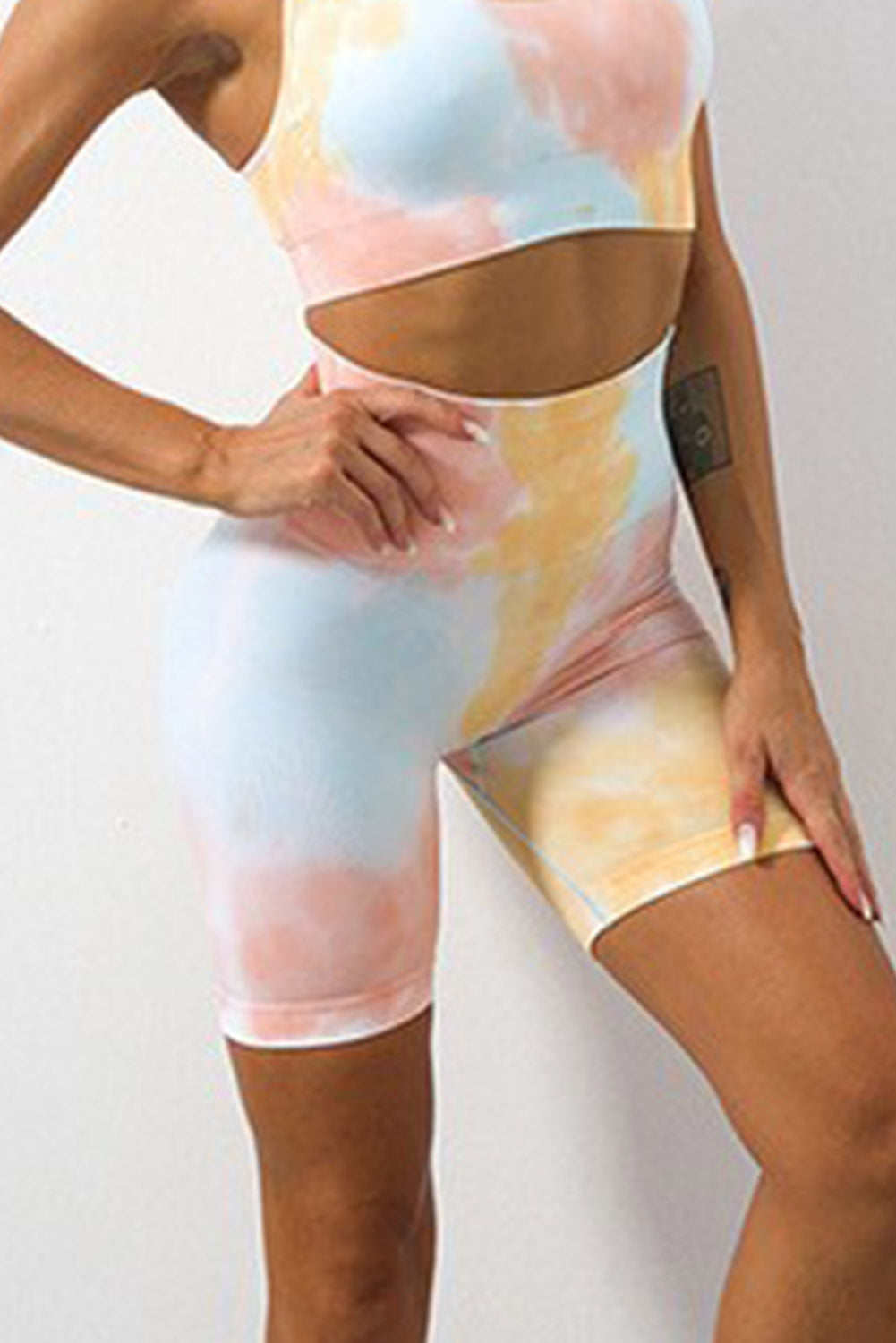 Yellow Tie Dye Tummy Control High Waist Skinny Yoga Shorts