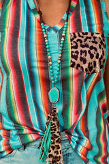 Multicolor Serape Leopard Patchwork Pocket V Neck Tank Top