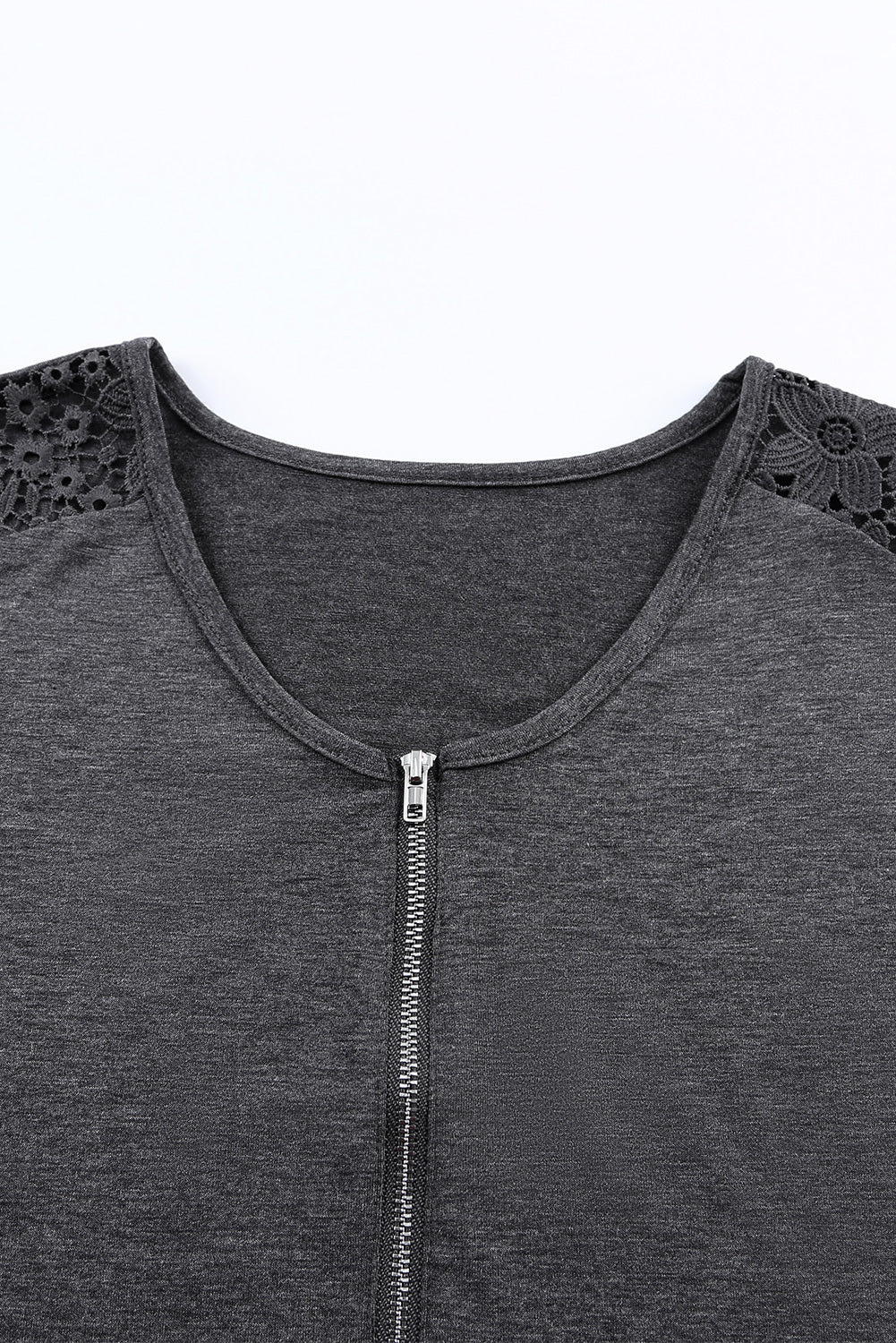 Gray Zip Neck Lace Splicing Tee