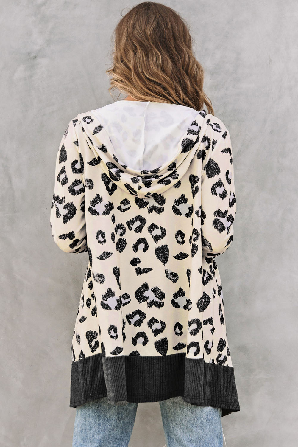 Leopard Print Hooded Open Front Cardigan