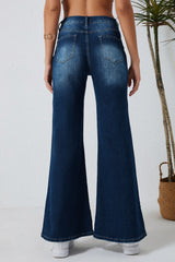 Blue Asymmetric Open Knee Distressed Flare Jeans