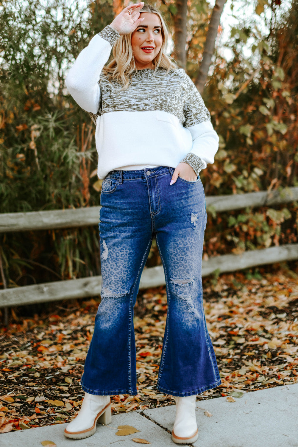 Blue Secluded Leopard Wash Plus Size Jeans