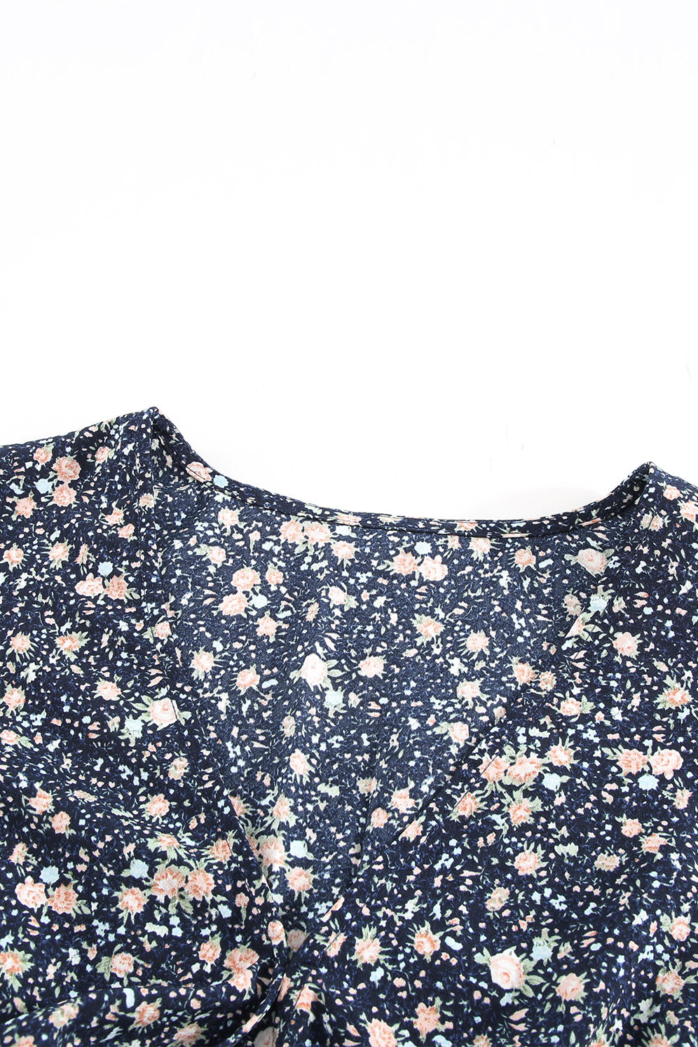 Blue Floral Print Tie Knot Ruffled Short Sleeve Mini Dress