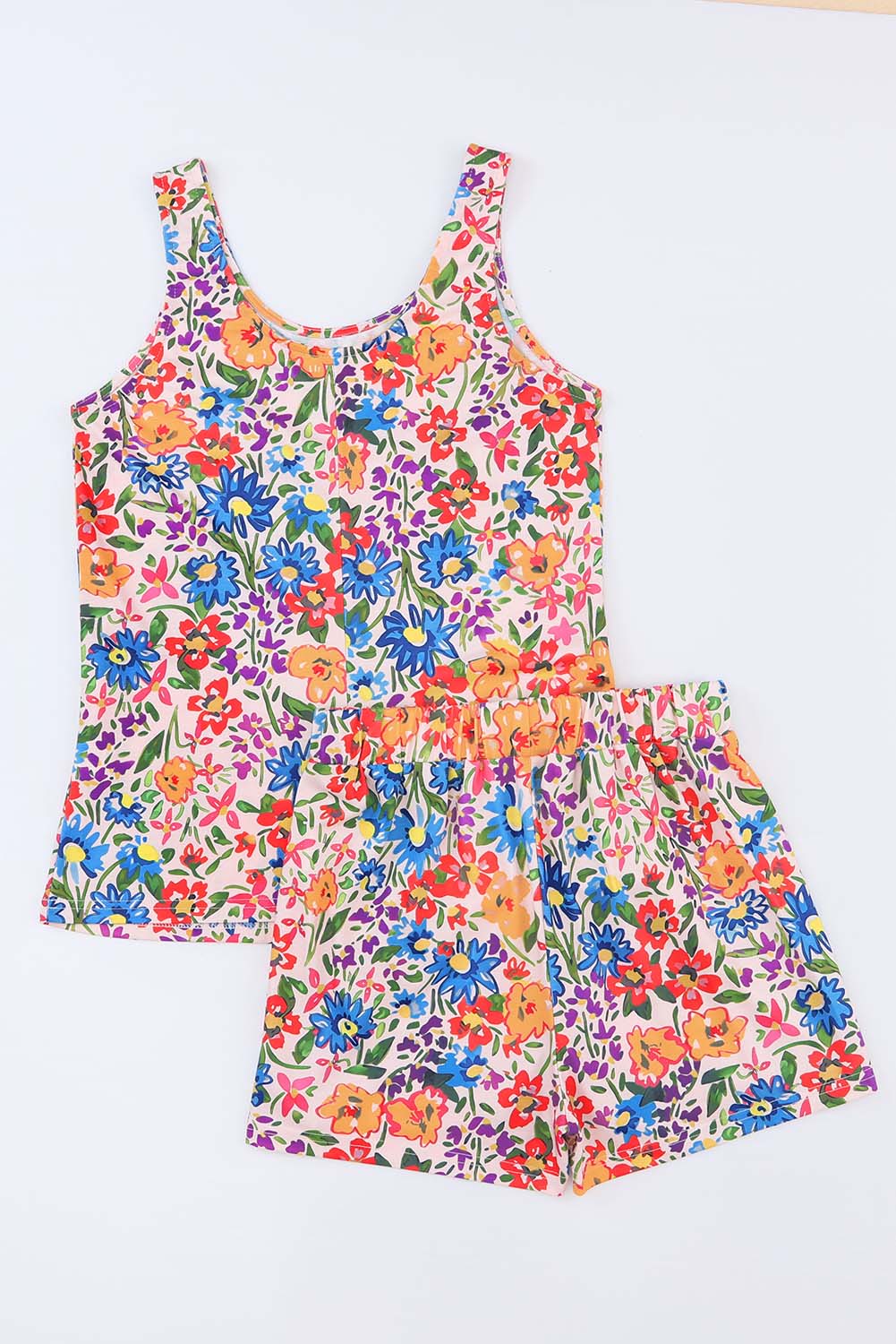 Multicolor Spaghetti Straps Knot Front Floral Tank Top