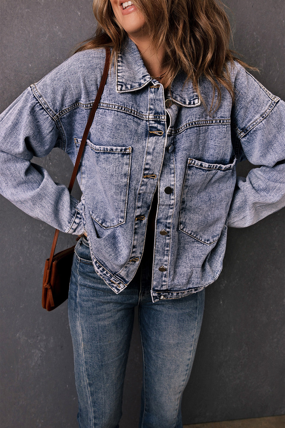 Sky Blue Buttoned Denim Jacket with Pocket