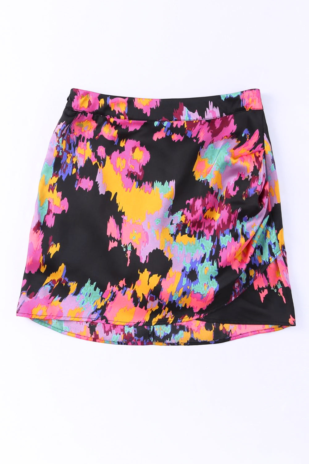 Black Abstract/Leopard Print Wrap Hem Mini Skirt