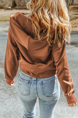 Brown Quarter Zip Kangaroo Pocket Hoodie