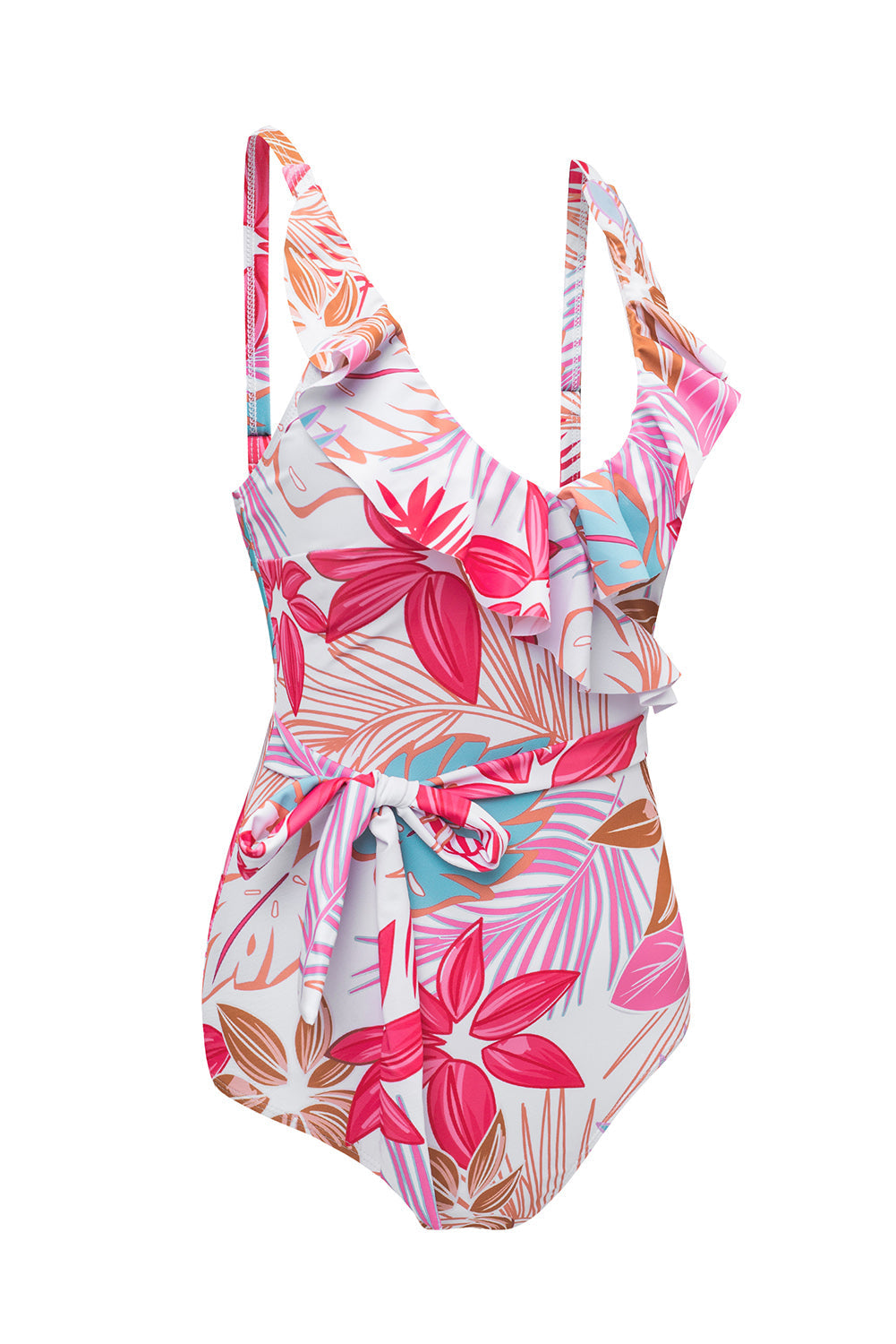 White Palm Beach Tropical Print One Piece Swimsuit