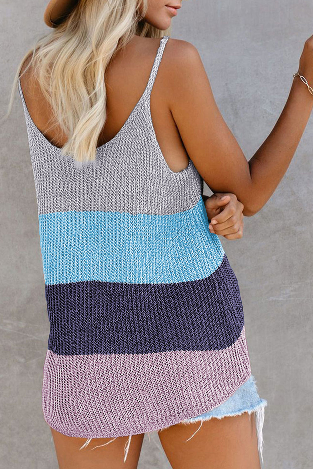 Blue Knitted Cami Tank Top